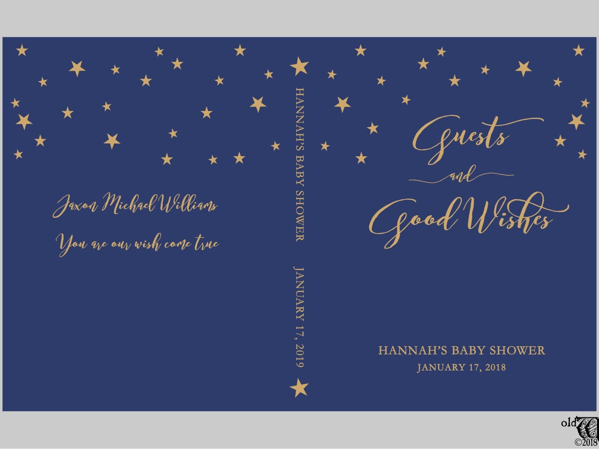 Celestial Navy Blue Baby Shower Guest Book - Star Themed Personalized Hardcover GuestBook