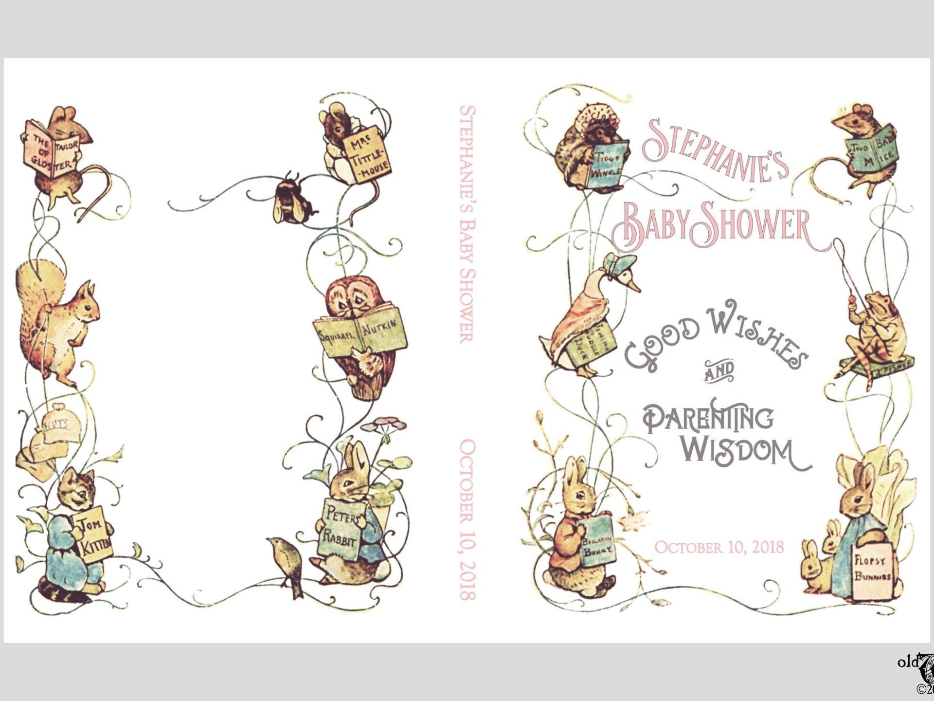 Vintage Storybook Baby Shower Guest Book for a Girl - Personalized - Beatrix Potter