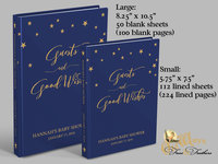 Celestial Navy Blue Baby Shower Guest Book - Star Themed Personalized Hardcover GuestBook