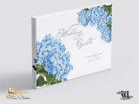 Floral Wedding Guest Book - Vintage Blue Hydrangea - Custom Personalized Pages