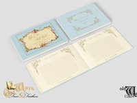 Light Blue Custom Wedding Guest Book - Antique Style Traditional Book with Personalized Pages