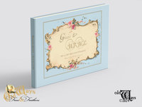 Light Blue Custom Wedding Guest Book - Antique Style Traditional Book with Personalized Pages