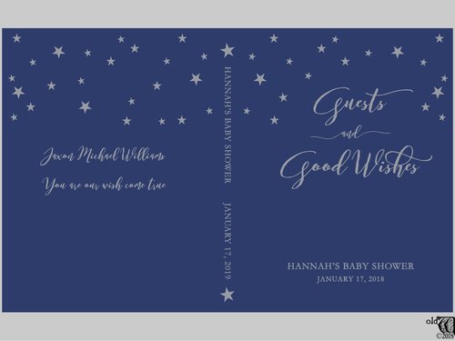 Celestial Navy Blue Baby Shower Guest Book - Star Themed Personalized Hardcover GuestBook