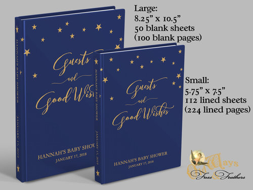 Celestial Navy Blue Baby Shower Guest Book - Star Themed Personalized Hardcover GuestBook