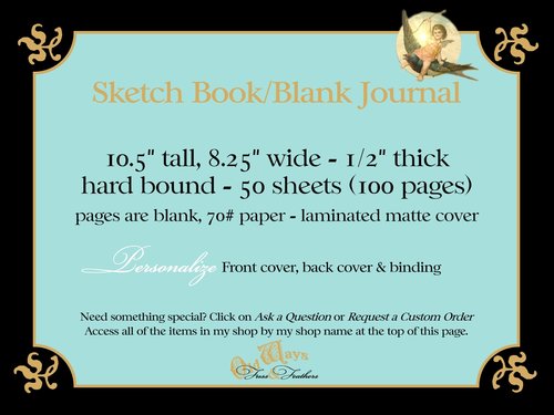 Classic Men's Blank Page Book in Black  - Personalized Freeform Journal or Sketchbook