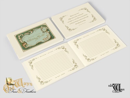 Personalized Wedding Guest Book - Antique Style, Emerald Green