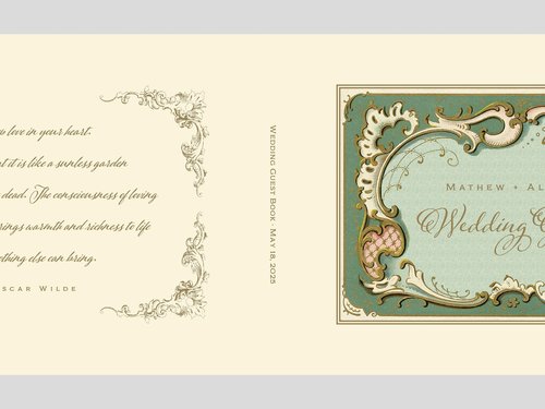 Personalized Wedding Guest Book - Antique Style, Emerald Green