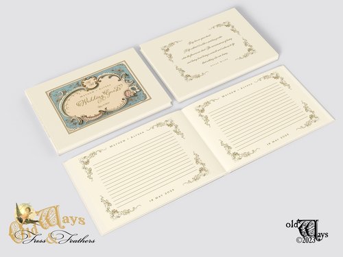 Personalized Wedding Guest Book - Vintage Blue & Ivory - Victorian Antique Design with Custom Pages