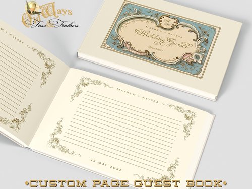 Personalized Wedding Guest Book - Vintage Blue & Ivory - Victorian Antique Design with Custom Pages