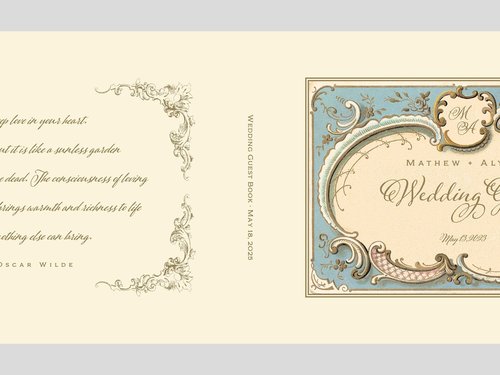 Personalized Wedding Guest Book - Vintage Blue & Ivory - Victorian Antique Design with Custom Pages
