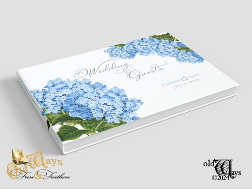 Floral Wedding Guest Book - Vintage Blue Hydrangea - Custom Personalized Pages