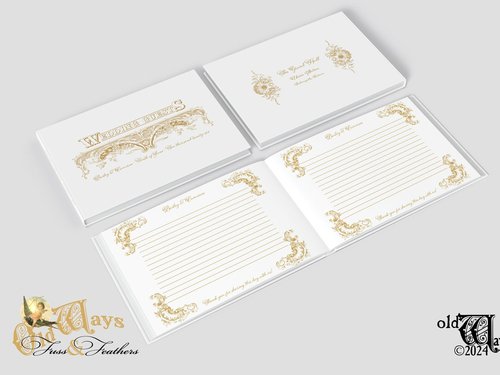Custom Page Wedding Guest Book - Antique Style, Personalized Keepsake - White & Gold
