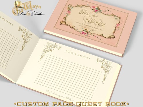 Antique Style Pink Wedding Guest Book - Personalized Traditional Hardcover