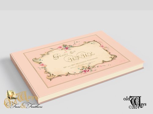 Antique Style Pink Wedding Guest Book - Personalized Traditional Hardcover