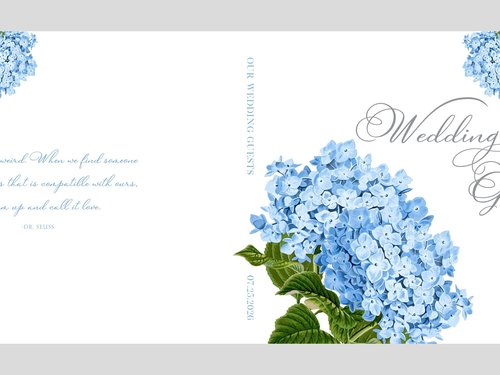 Floral Wedding Guest Book - Vintage Blue Hydrangea - Custom Personalized Pages