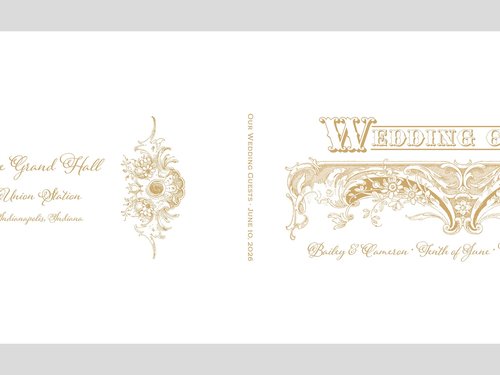 Custom Page Wedding Guest Book - Antique Style, Personalized Keepsake - White & Gold