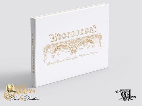 Custom Page Wedding Guest Book - Antique Style, Personalized Keepsake - White & Gold