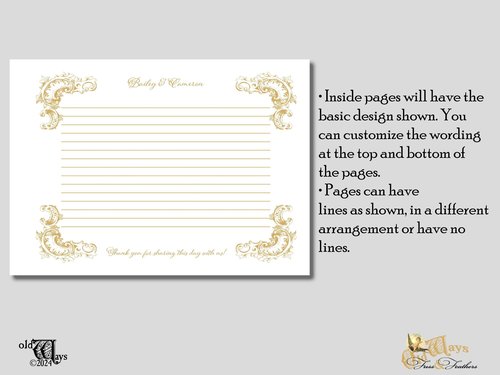 Custom Page Wedding Guest Book - Antique Style, Personalized Keepsake - White & Gold