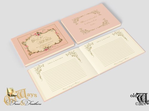 Antique Style Pink Wedding Guest Book - Personalized Traditional Hardcover