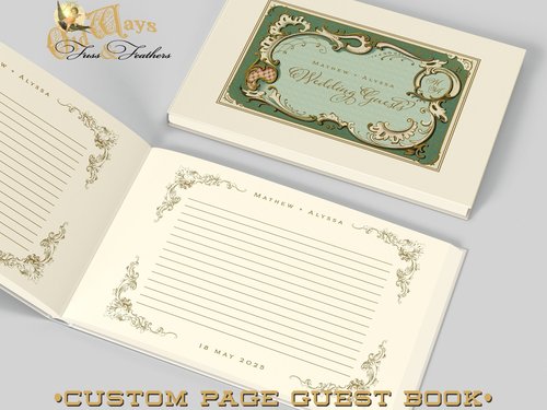 Personalized Wedding Guest Book - Antique Style, Emerald Green