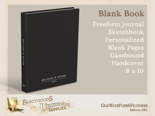 Classic Men's Blank Page Book in Black  - Personalized Freeform Journal or Sketchbook