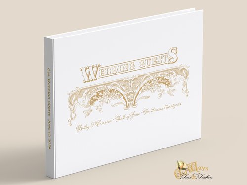 Custom Page Wedding Guest Book - Antique Style, Personalized Keepsake - White & Gold