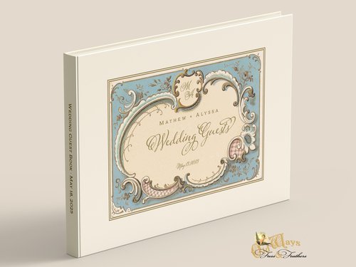 Personalized Wedding Guest Book - Vintage Blue & Ivory - Victorian Antique Design with Custom Pages
