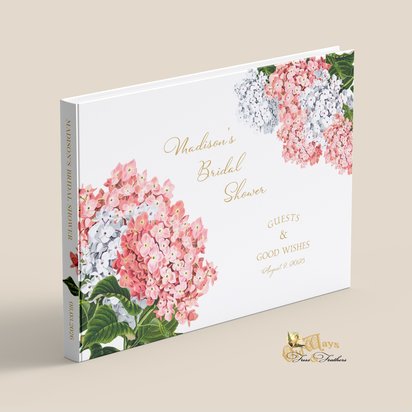 Custom Pink Hydrangea Bridal Shower Guest Book - Messages, Advice, Addresses, Gifts