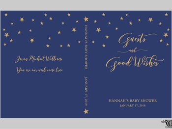 Celestial Navy Blue Baby Shower Guest Book - Star Themed Personalized Hardcover GuestBook