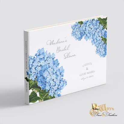 Custom Blue Hydrangea Bridal Shower Guest Book - Messages, Advice, Addresses, Gifts