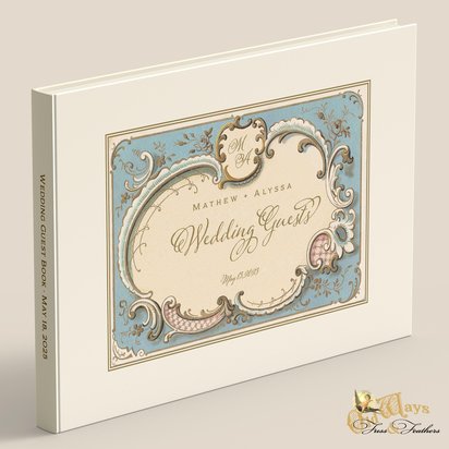 Personalized Wedding Guest Book - Vintage Blue & Ivory - Victorian Antique Design with Custom Pages